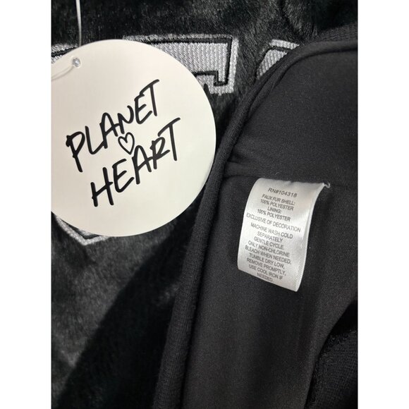 Planet Heart Juniors' Cozy Faux Fur Hoodie "BOSTON" Black Size Large NWT's - Picture 7 of 8